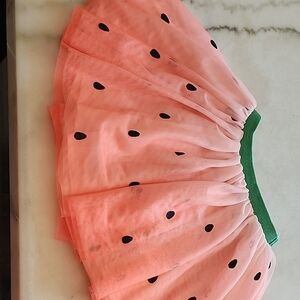 Pink Watermelon Tulle Skirt with Green Waistband